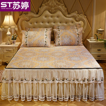 Korean-style cotton lace ice silk mat three-piece bed skirt one-piece thick non-slip European bedspread 1 8m washable