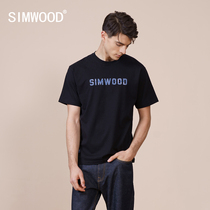  Simwood Jane Wood mens clothing (loose version) Letter printing thickened casual round neck mens short-sleeved T-shirt