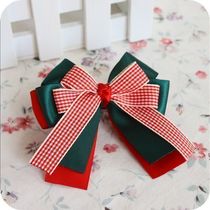 South Korea imported childrens hair accessories Hair clip mysterious gift single red and green color plaid bow flat clip