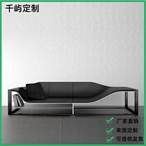 Customize Nordic light extravagant designer Black Profiled Full Leather Sofa Villa room Prototype Room for reception
