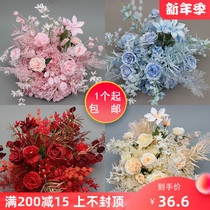 New wedding flower lantern fruit pot flower row flower row flower dot arch flower table arch flower table road guide background flower art simple and romantic