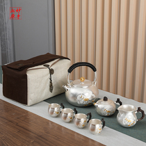 Wonderful hand Songyuan silver pot sterling silver 9999 bubble teapot kettle set handmade sterling silver tea set kung fu tea set