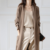 2022 new womens pure wool super long coat Korean version loose simple fashion slimming knitted cardigan