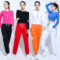 Square dance clothes cotton autumn and winter thick sports suit women jumping aerobics straight pants 2021 black long sleeve