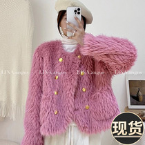 ader autumn and winter new French light luxury lamb wool double-breasted fur coat thickened temperament small fragrance wind coat