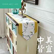 American coffee table table flag Chinese Zen dining table long strip table cloth cotton linen Chinese style shoe cabinet TV cabinet cover