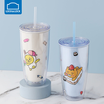 Music Buckle Legbuckle Double Layer Straw Cup Cartoon Plastic Large Capacity Summer Net Red Girl Hearts water cup with hand mug