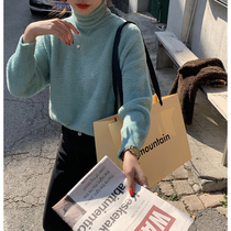 EKOOL custom mohair turtleneck sweater womens pullover loose autumn and winter new wild thin thick sweater