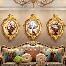 European living room decorative painting round wall hanging simple European sofa background wall three-link American style flower deer oil painting