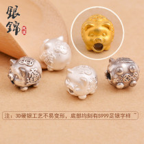 999 sterling silver Zodiac piggy beads handmade beaded beads loose beads red rope woven bracelet necklace diy accessories