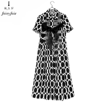 Summer FAIRYFAIR black background white circle bow cotton pearl button long dress