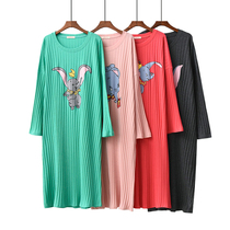 Night dress female autumn pure cotton casual large size long-sleeved round neck plus fat home skirt pajamas fat MM