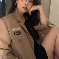 Khaki suit jacket womens 2021 autumn new high-end sense niche thin suit top Korean temperament