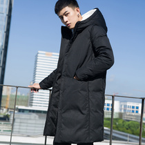 Thickened down jacket mens long knee hooded mens winter New Korean slim explosive handsome coat tide