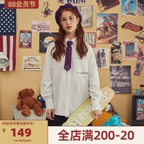 LOLOL STORE Retro College style Hong Kong flavor long-sleeved plaid shirt Female Japanese student tie White shirt