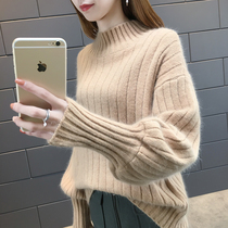 Autumn and winter turtleneck pullover sweater womens 2021 new Korean loose all-match plus velvet thickened long-sleeved bottoming sweater