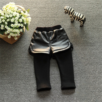 Girls winter clothes fake two pieces of thick pants baby boots children Korean version of small children with velvet leather shorts leggings