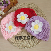 Hand woven Girl Baby Hat Hollow flower Spring summer Autumn Baby newborn full moon baby modeling hat