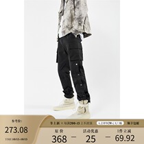BONELESS washed military cloth nylon splicing breasted straight tooling casual long pants men autumn and winter Street