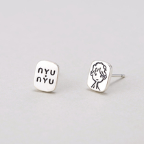 S925 sterling silver boy portrait letter stud earrings cartoon niche punk style earrings retro Thai silver earrings female