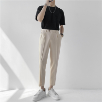 Pure color Korean version 90% pants mens clothing light cooked wind slim fit in summer dress with high display slim fit slim fit pants trendy casual Western pants