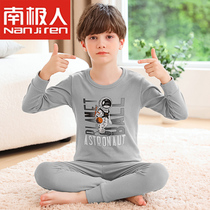 Childrens thermal underwear set velvet pure cotton boy autumn and winter thickened cotton middle and large childrens autumn clothes and long johns
