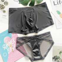 Summer new couple underwear ice silk satin Sexy Seduction lace couple underwear suit trousers