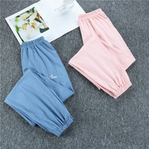 Spring and summer cotton pajamas womens drawstring home pants Solid color loose closure cotton home pants thin casual pants