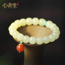 Xinzhaitang (no clouds) natural Xinjiang yellow mouth material Hetian Jade Buddha beads handstring female jewelry South red agate bracelet