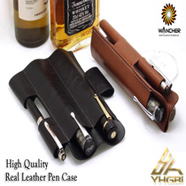 Yihang WANCHER vegetable tanned leather tree cream leather three-pack flat pen sleeve leather pen plug pen black pen bag