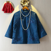 Xiaoshan House 2021 Autumn modified embroidery large size Cheongsam top Chinese oblique lapel buckle Tang dress mother jacket