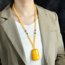 Natural honey waxed water drop pendant without cards golden hangers Original Leather Pendant Woman 100 lap sweaters Amber Necklace