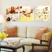 Modern living room decoration clock mural hanging painting art frameless painting wall clock mute home and rich magnolia flowers