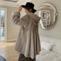 2021 Winter new import Goose Down Mink Fur Coat Woman Whole Mink With Cap Water Mink Fur Fur Coats Woman Medium Long