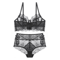  Summer French plus size big chest display small c cup d cup underwear womens ultra-thin sexy lace bra set bra