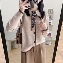 Breast-feeding clothes for autumn and winter go out to feed small group silk scarf lace-up round neck knitted cardigan trim soft sweater