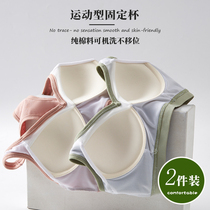 Pure cotton sports underwear women summer thin cup gathering anti-seismic integral fixed cup with a background bra