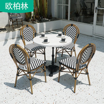 Outdoor Milk Tea Shop Outside Swing Table And Chairs Courtyard Casual Rattan table and chairs outdoor terrace modern minimalist table and chairs Composition