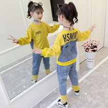 Girl autumn suit 2019 new cowboy fashion girl foreign style big Children Spring and Autumn sports two-piece set