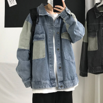 2021 new stitching denim jacket mens trend autumn top Korean loose all-match denim jacket bf