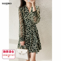 Japanese light luxury printing silk vintage dress female 2021 New High waist thin temperament mulberry silk A- line dress