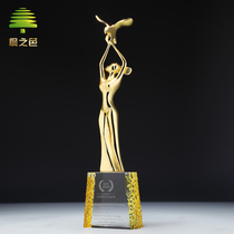 Crystal trophy custom small Golden Man Metal trophy Female production Dove of Peace medal Nurses Day lettering production