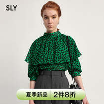 SLY 2022 Summer new double layer design small high collar lacing 70% sleeve shirt female 030FSZ30-2660