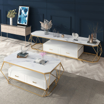 Simple modern marble rock panel TV cabinet Tempered glass coffee table Small apartment living room combination low cabinet Storage cabinet