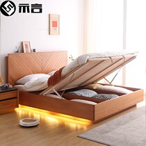 Specifically Nordic fish bone cherry wood suspension bed Japanese simple master bedroom full-solid wood high-box bed storage bed