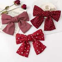 Korean red wave dot bow hairclip headgear female Net red Ins back of the head spring clip top clip hairpin hair accessories
