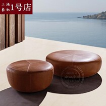 American round genuine leather swapped shoes stool clothing shop sofa small stool leather stump leather cloister stoop room table stool