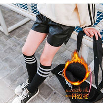 Girls spring and autumn and winter leather shorts imitation leather new pu leather pants small and large childrens all-match shorts base boots pants sports