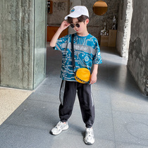 Childrens clothing boys summer suit 2021 New Tide summer short sleeves big children summer handsome Korean version two-piece set