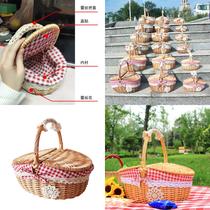 Outdoor picnic basket Rattan pastoral with cover ins Boutique Wicker shopping gift basket Hotel cleaning tools